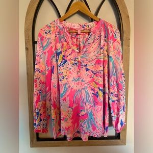 Lilly Pulitzer Long Sleeve 100% Silk Blouse- M